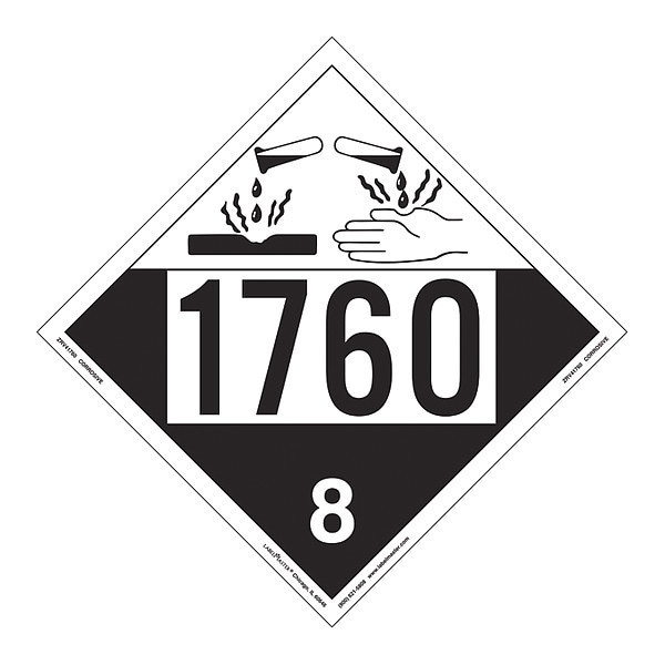 Corrosive Placard, UN 1760, PK25