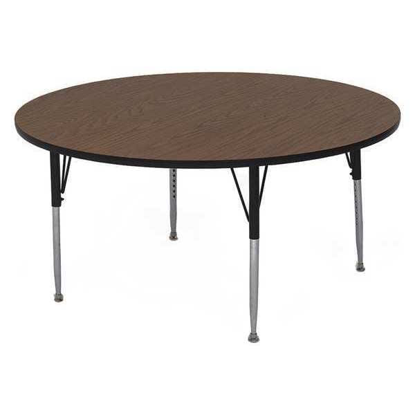 Round Adjustable Height Activity Kids School Table, High Pressure Laminate Top, Walnut