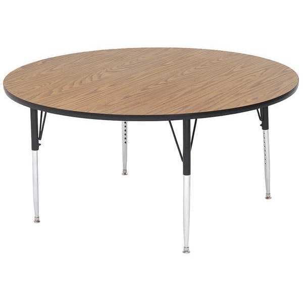 Round Adjustable Height Activity Kids School Table, High Pressure Laminate, Medium Oak