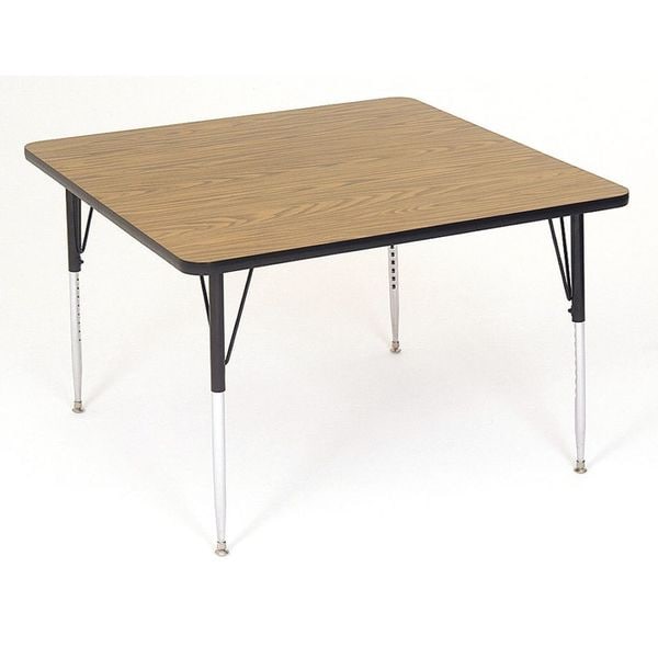 Square Adjustable Height Activity Kids School Table, High Pressure Laminate, Medium Oak