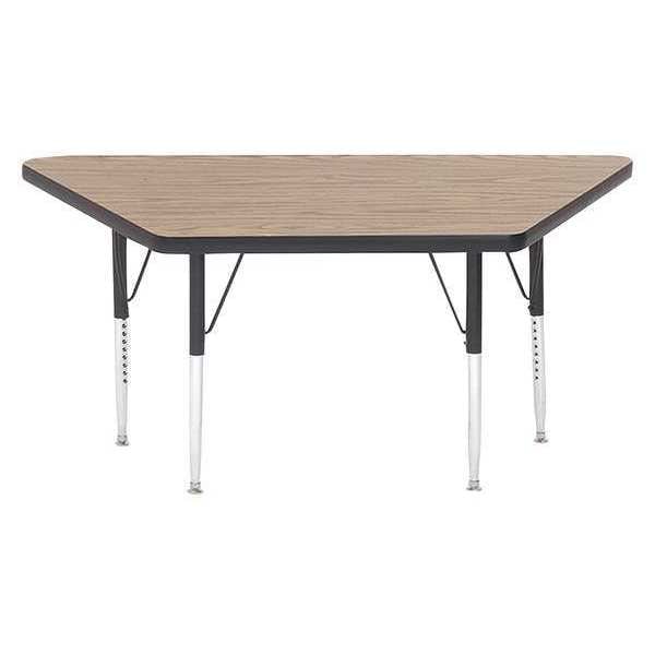 Trapezoidal Adjustable Height Activity Kids School Table, High Pressure Laminate, Medium Oak