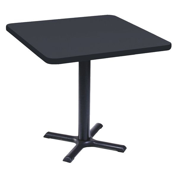Square Cafe Bistro and Breakroom Pedestal Table, High Pressure Laminate Top, Black Granite