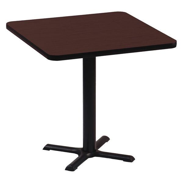 Square Cafe Bistro and Breakroom Pedestal Table, High Pressure Laminate Top, Cherry
