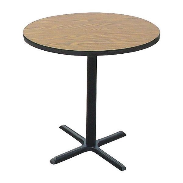 Round Cafe Bistro and Breakroom Pedestal Table, High Pressure Laminate Top, Medium Oak