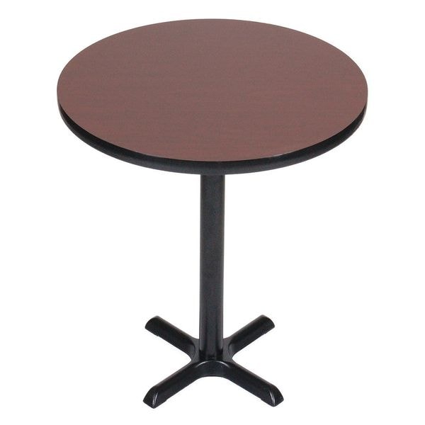 Round Standing Height Cafe Bistro and Breakroom Pedestal Table, High Pressure Laminate Top, Cherry