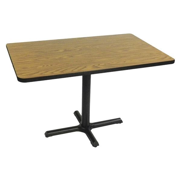 Rectangle Cafe Bistro and Breakroom Pedestal Table, High Pressure Laminate Top, Medium Oak