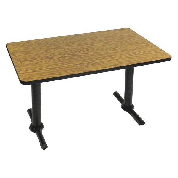 Rectangle Cafe Bistro and Breakroom Pedestal Table, High Pressure Laminate Top, Medium Oak