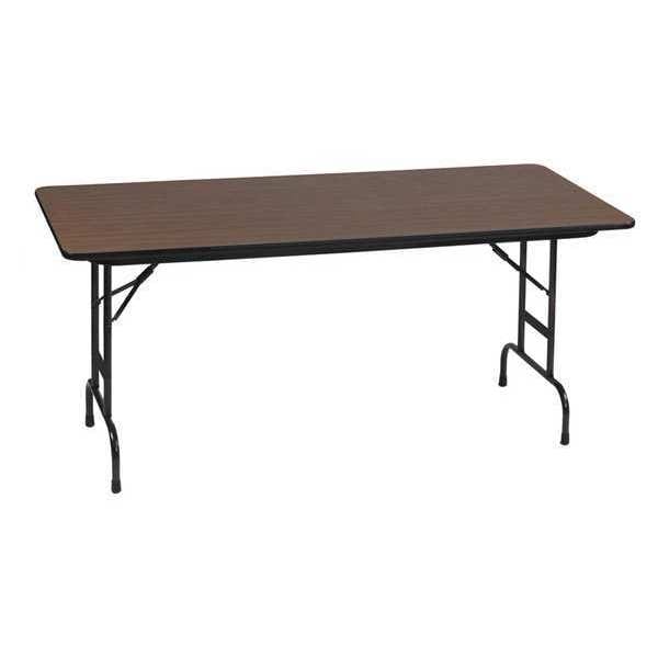 Rectangle Commerical Adjustable Height Folding Utility Table, 30" W, 60" L, 22" to 32" H, Walnut