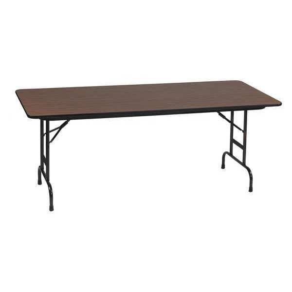 Rectangle Commerical Adjustable Height Folding Utility Table, 30" W, 72" L, 22" to 32" H, Walnut
