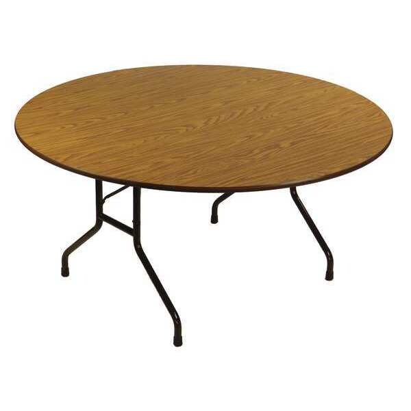Round Commerical Folding Utility Table, High Pressure Laminate Top, Medium Oak