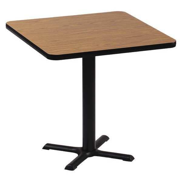 Square Cafe Bistro and Breakroom Pedestal Table, High Pressure Laminate Top, Medium Oak