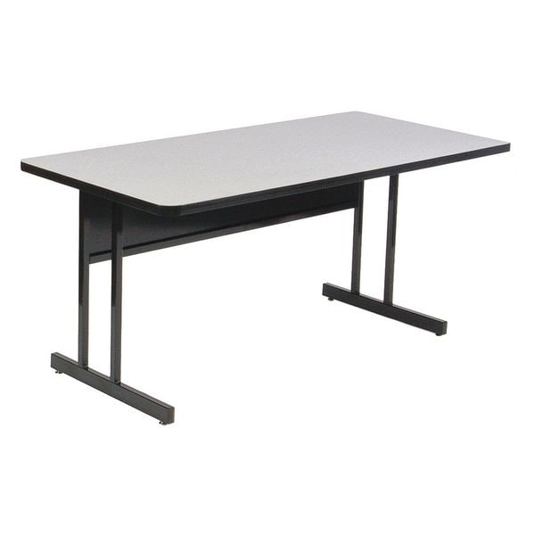 Trapezoid Computer or Training Desk Height Work Station, 30" W, 60" L, 29" H, Gray Granite