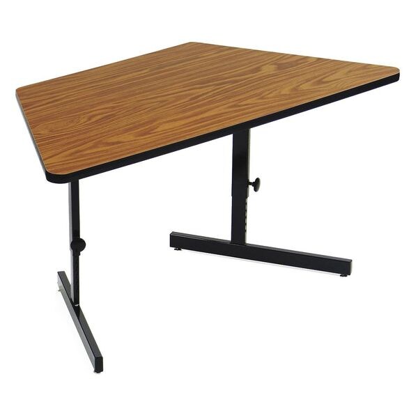 Trapezoidal Econoline Adjustable Height Computer Desk and Training Table, Medium Oak