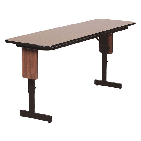 Rectangle Panel Leg Adjustable Height Folding Seminar Training Table, 18" W, 96" L, 29" H, Walnut