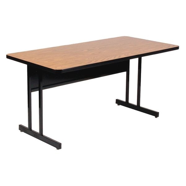 Trapezoid Computer or Training Desk Height Work Station, 30" W, 60" L, 29" H, Medium Oak