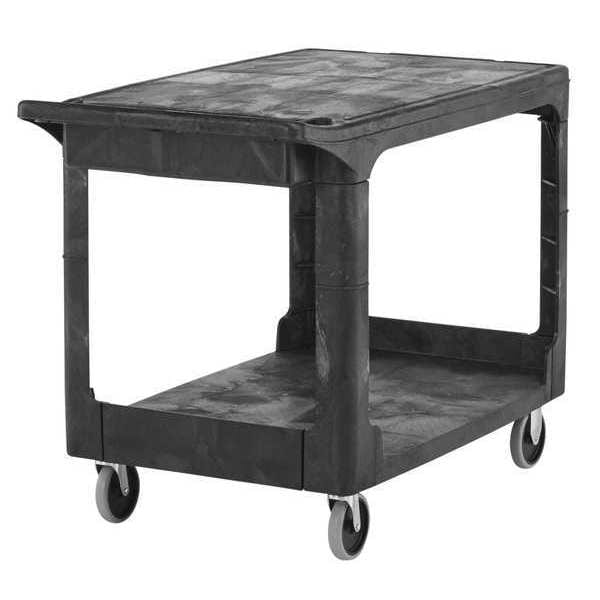 Medium Utility Cart, 2 Shelf, Black, High Density Structural Foam, 500 lb. Load Capacity, 2 Shelves