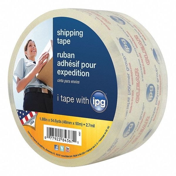 Shipping Tape, 2.7 mil 50.8mmx16m, PK24, 2" W x 16" L, 2.7" Thick, Clear, Emulsion Acrylic Adhesive