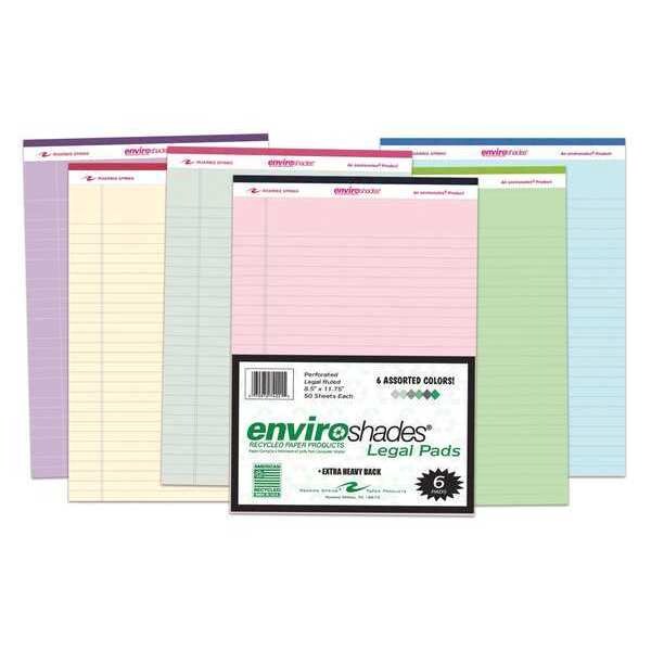 Case of Recycled Enviroshades Colored Legal Pads, 8.5"x11.75", 50 Perforated Sheets 15lb Pastel Paper, PK36