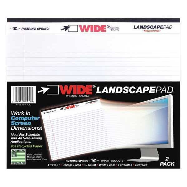 Case of Landscape Notepads, 11"x9.5" , 40 Sheets, College Ruled, Perforated, Portrait Orientation, PK18