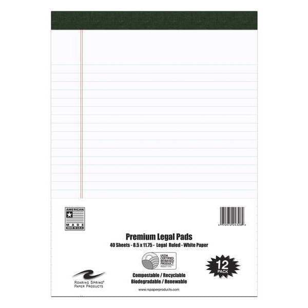 Case of Bio-Prefered Legal Pads, 8.5"x11.75", 40 sheets/Pad, Premium Paper, Micro-Perforation Ruled, PK36