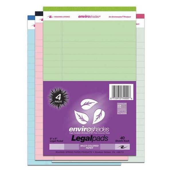 Case of Recycled Colored Legal Writing Pads, Mini Sized 5"x8", 40 Sheets/Pad, Assorted Colors, PK72