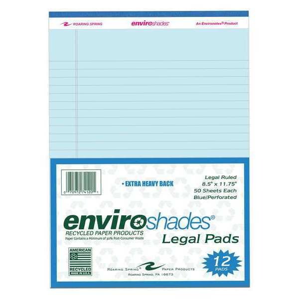 Case of Enviroshades Recycled Blue Legal Pads, 50 Sheets, 8.5" x 11", Legal Ruled, Micro-Perforated, PK36