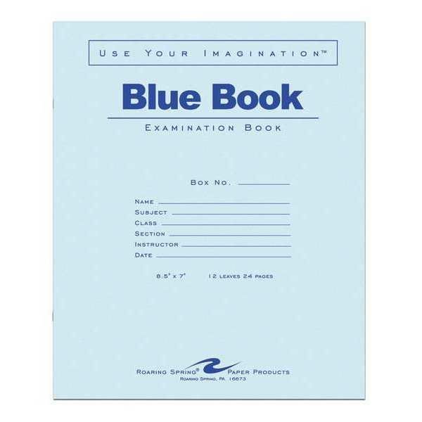 Case of Exam Blue Books, 8.5" x 7", 12 Sheets/24 Pages, Wide Ruled with Margin, PK500