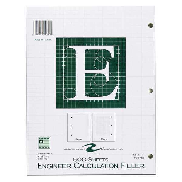 Case of Engineering Loose Leaf Filler Paper, 8.5"x11", 500 sht/pk, Green Tinted, Heavyweight Backer