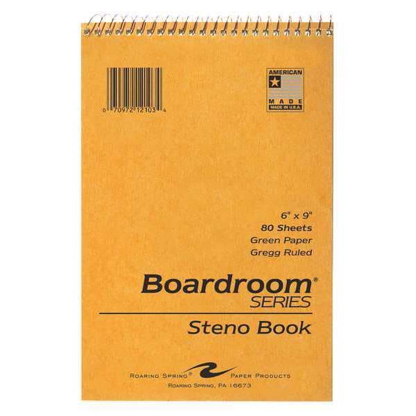 Case of Spiral Steno Pad, 6"x9", Gregg Ruled, 80 sht, Green Paper, Snag Proof Wire, Stiff Covers, PK72