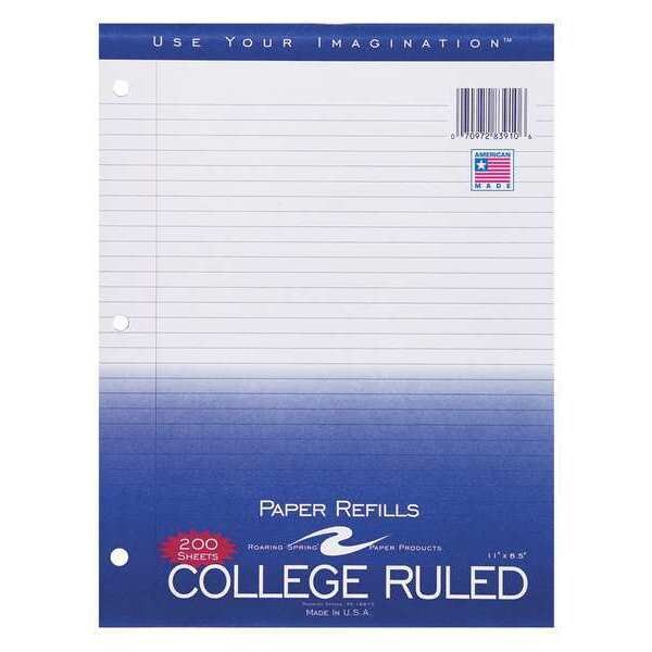 Case of Loose Leaf Paper, 200 sht/pk, 8"x11", College Ruled Filler Paper w/Margin, 3-hole Punched