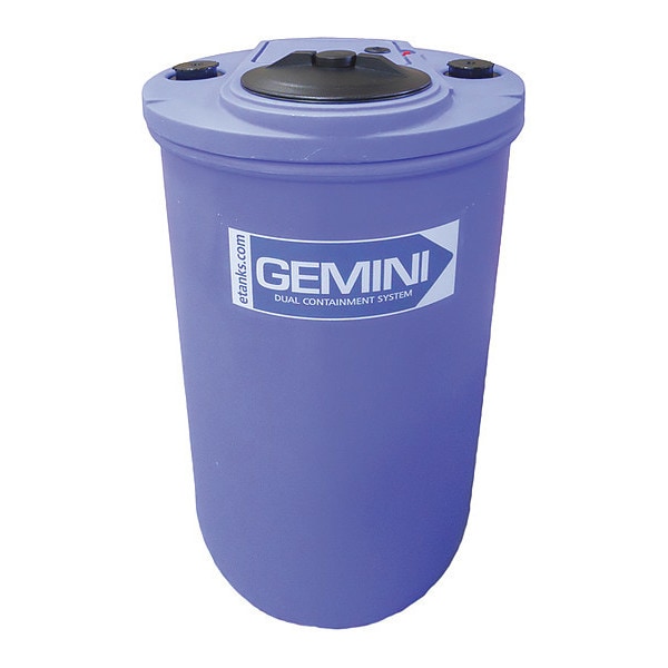 GeminiDual Containment Storage Tank, Double Wall, Vertical, Cylindrical, LDPE 1.5, Blue, 40 Gal Flat