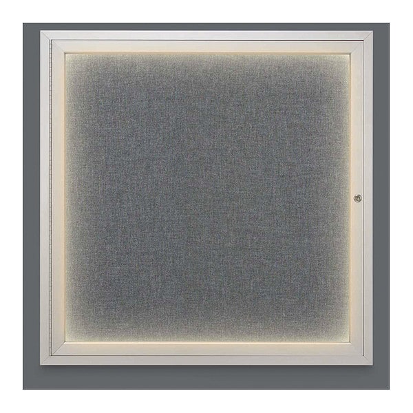 Crkboard, Lght, Fbrc, 1 Dr, Satin/Gry, 36x36"