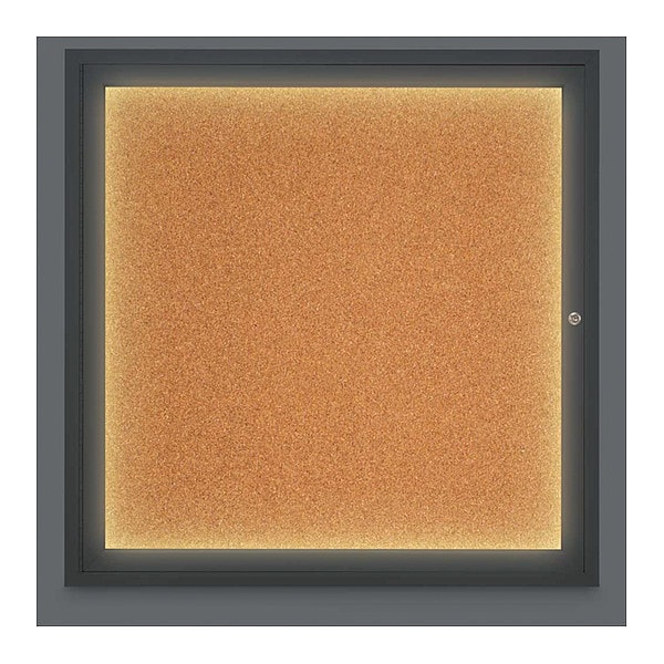 Corkboard, Lighted, Cork, 1 Door, Blk, 36x36"