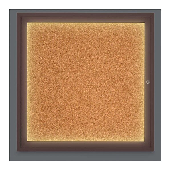 Corkboard, Lighted, Cork, Brnz, 1 Dr, 36x36"