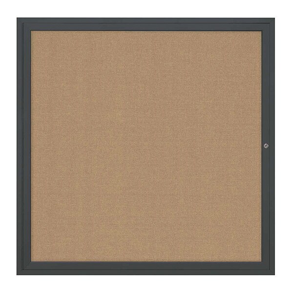 Corkboard, Fabric, Blk/Buff, 1 Door, 48x48"