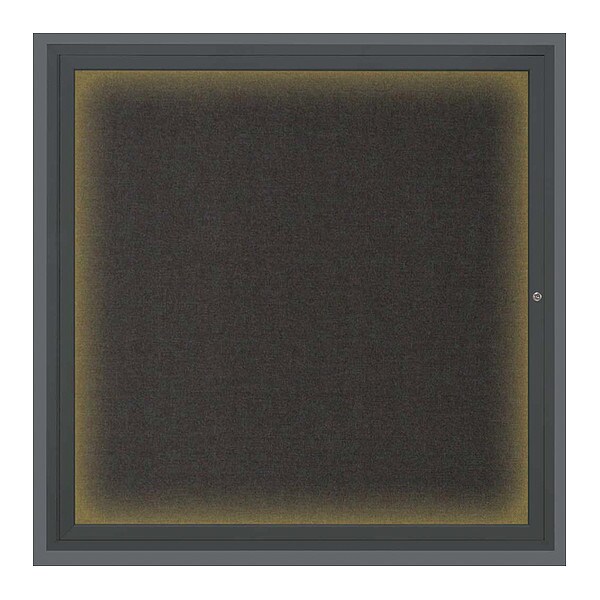 Corkboard, Lighted, Fbrc, Blk, 1 Door, 48x48"