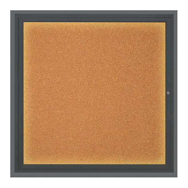 Corkboard, Lighted, Blk, Cork, 1 Door, 48x48"