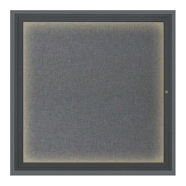 Corkboard, Lghtd, Fbrc, Blk/Gry, 1 Dr, 48x48"