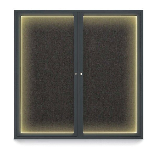 Corkboard, Lighted, Fbrc, Blk, 2 Door, 48x48"