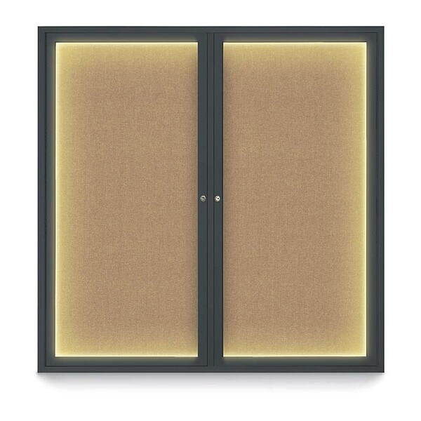 Corkboard, Lght, Fbrc, Blk/Buff, 2 Dr, 48x48"