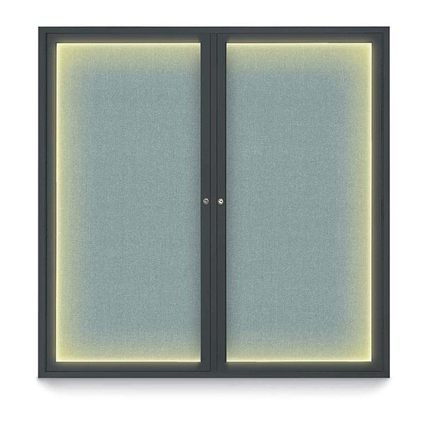 Corkboard, Lghtd, Fbrc, Blk/Cld, 2 Dr, 48x48"