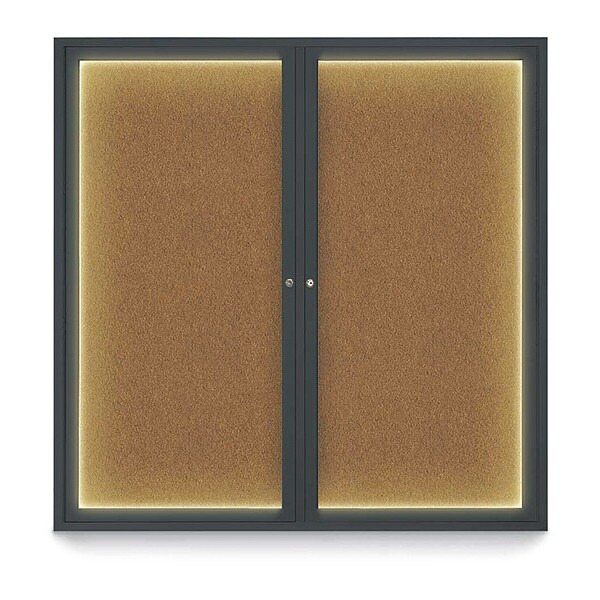 Corkboard, Lighted, Blk, Forbo, 2 Dr, 48x48"