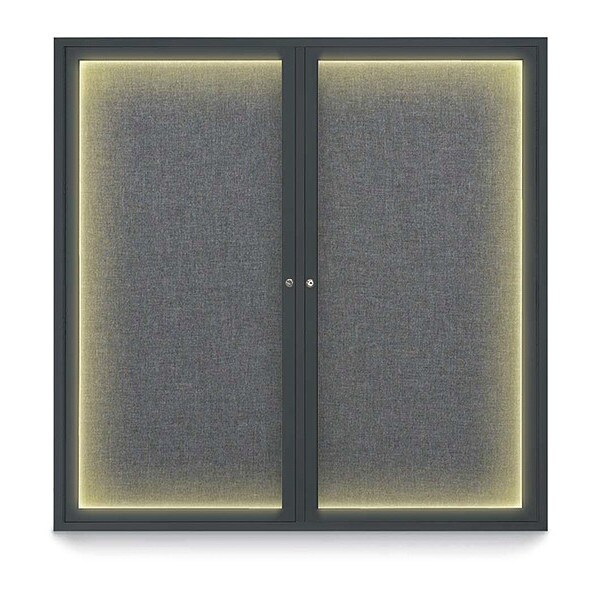 Corkboard, Lghtd, Fbrc, Blk/Gry, 2 Dr, 48x48"