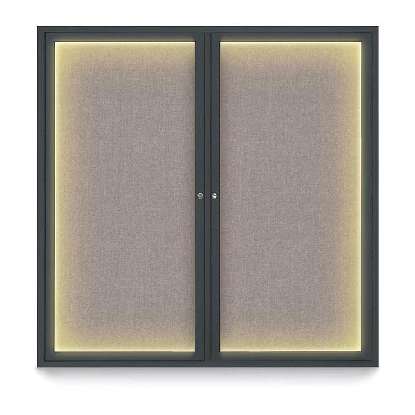Corkboard, Lghtd, Fbrc, Blk/Prl, 2 Dr, 48x48"