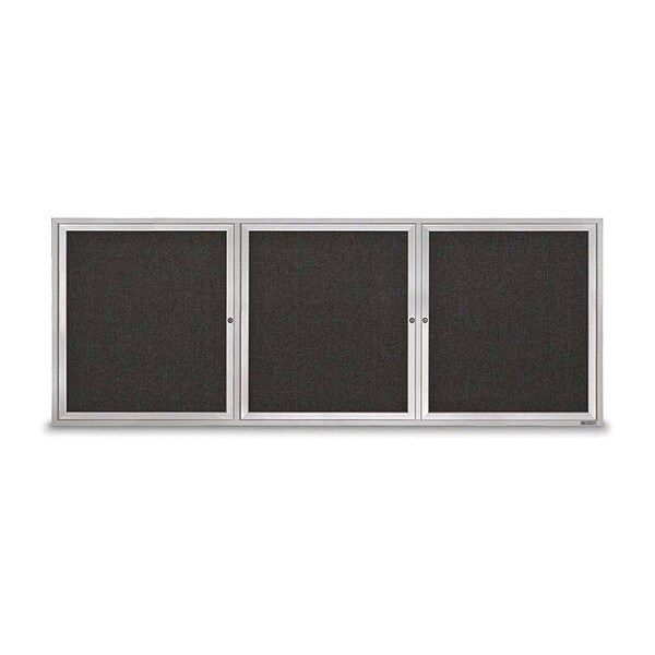 Corkboard, Fabric, 3 Door, Satin/Blk, 96x36"