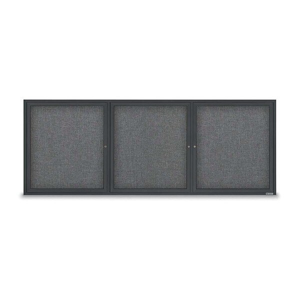 Corkboard, Fabric, Blk/Gry, 3 Door, 96 x 36"