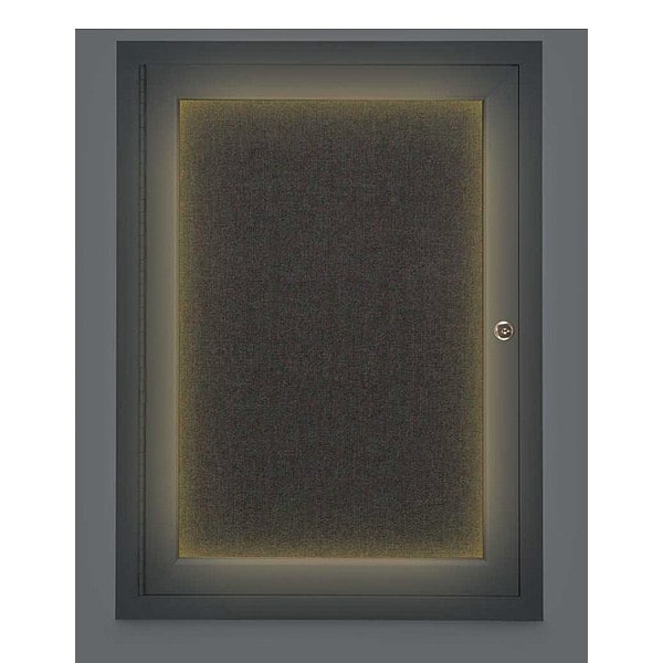 Corkboard, Lighted, Fbrc, Blk, 1 Door, 18x24"