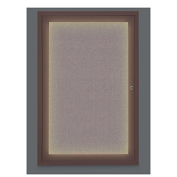 Corkboard, Lighted, Fbrc, 1 Dr, Brnz, 24x36"