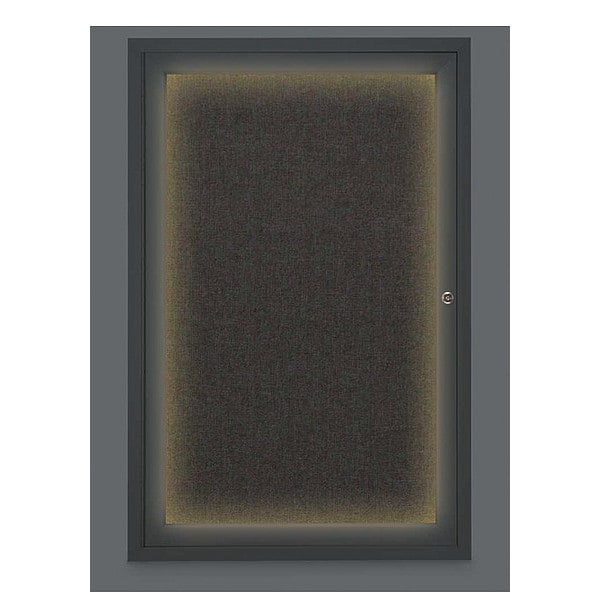 Corkboard, Lighted, Fbrc, Blk, 1 Door, 24x36"