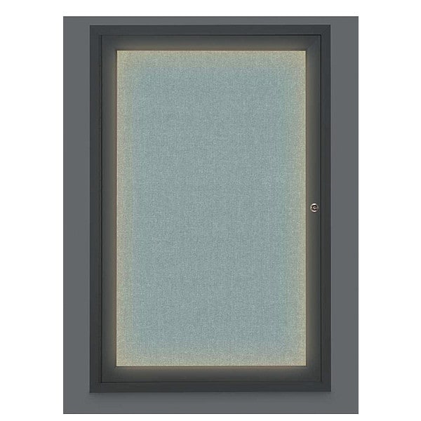 Corkboard, Lghtd, Fbrc, Blk/Cld, 1 Dr, 24x36"